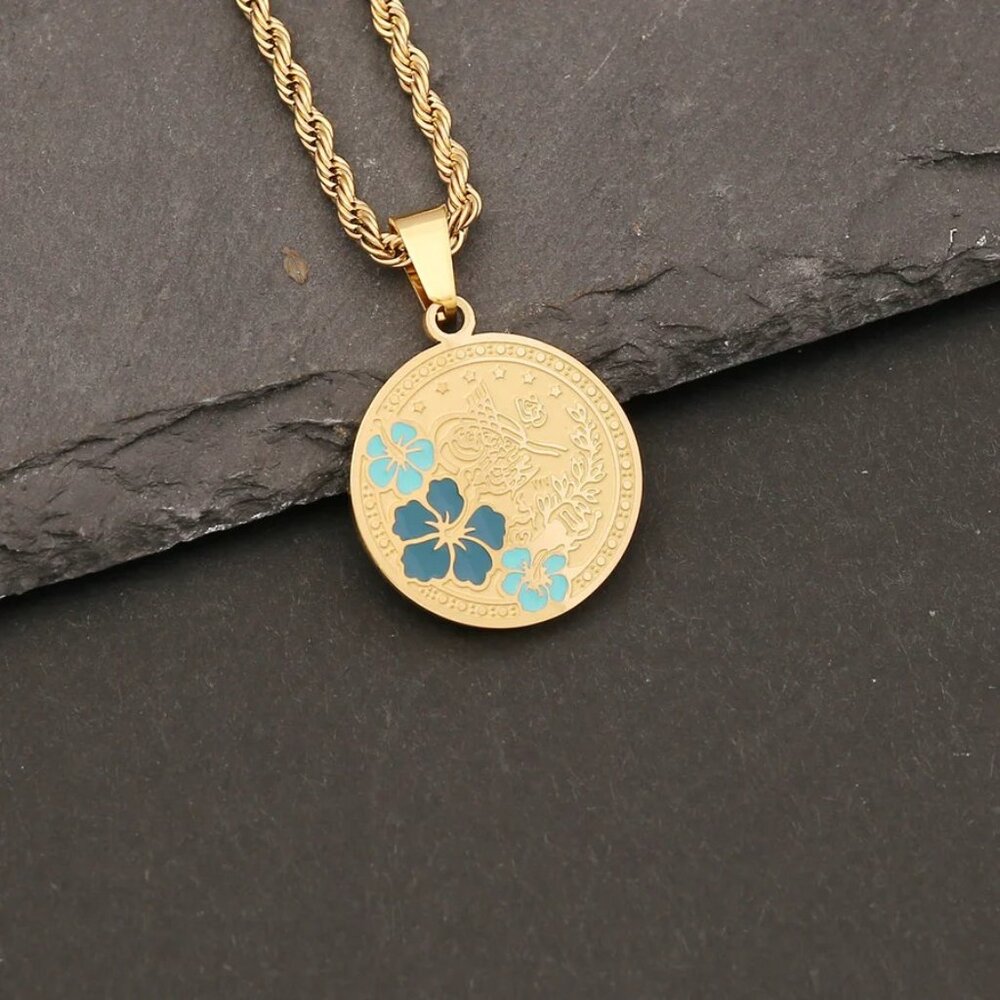 #086 Expressive Eye Stainless Steel Oil Dripping Pendants Necklace